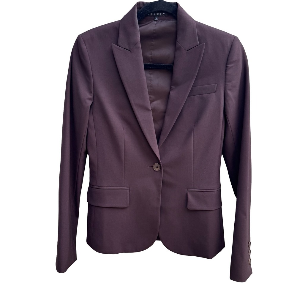 Theory Quiet Luxury Minimalist Old Money Wool Blend Tailored Blazer Brown Women
